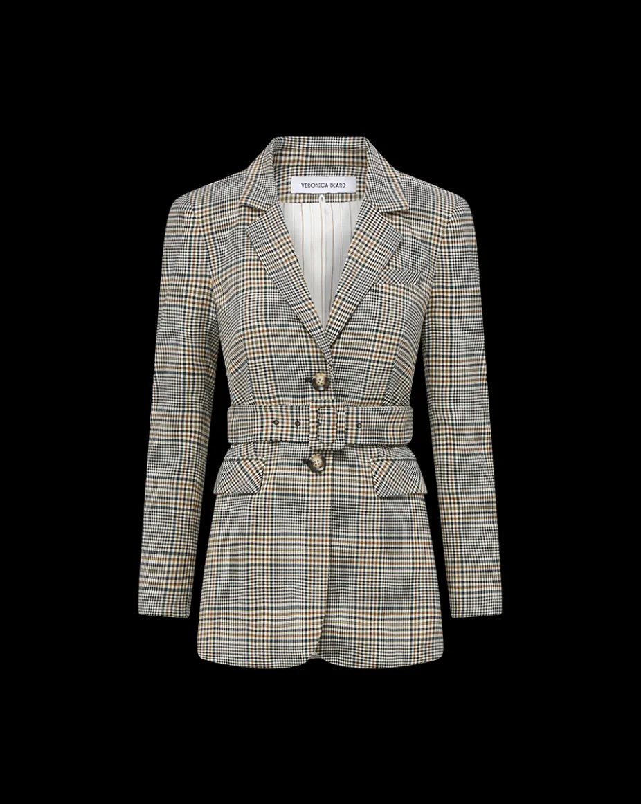 Ryanne Belted Plaid Dickey Jacket in Ecru/Green Multi