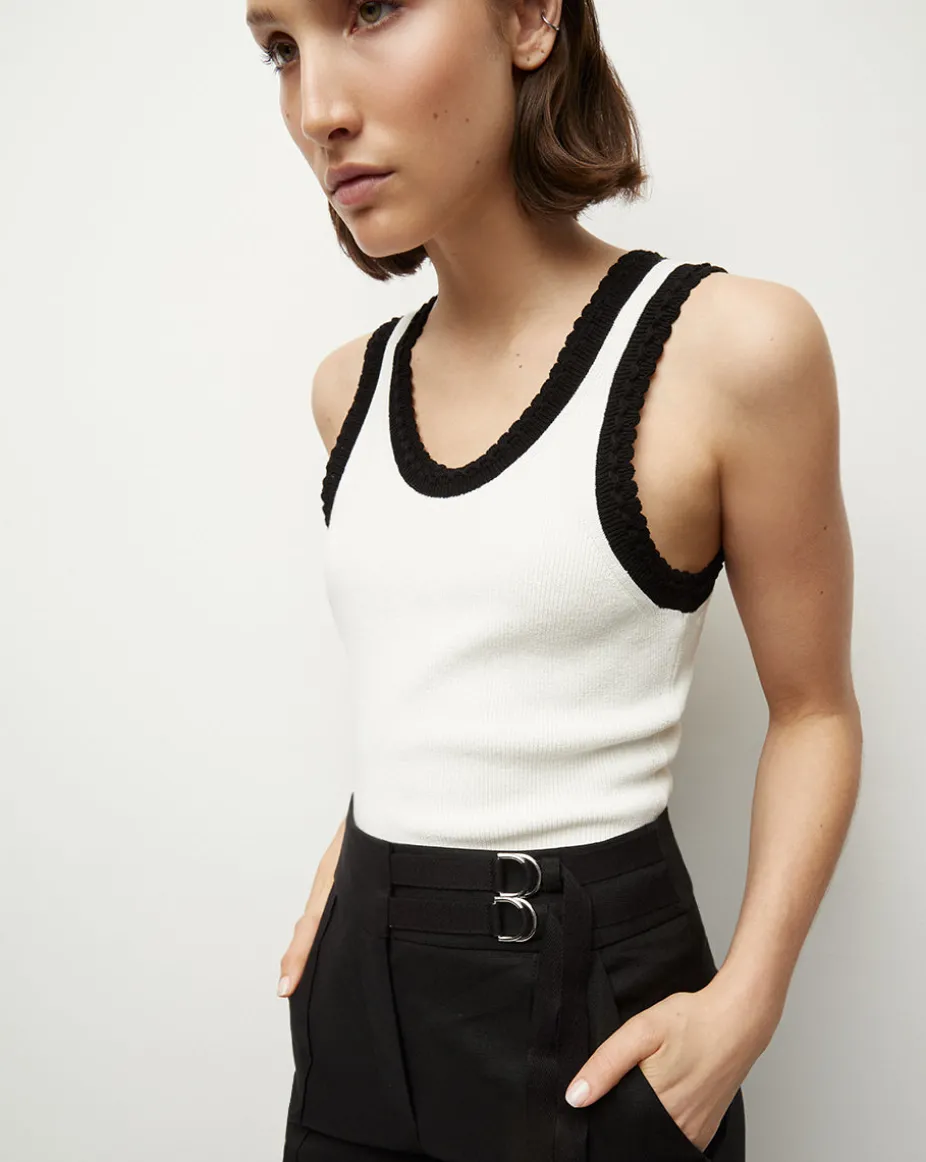 Sandra Ribbed Tank in Ivory/Black
