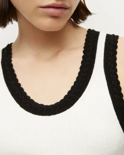 Sandra Ribbed Tank in Ivory/Black