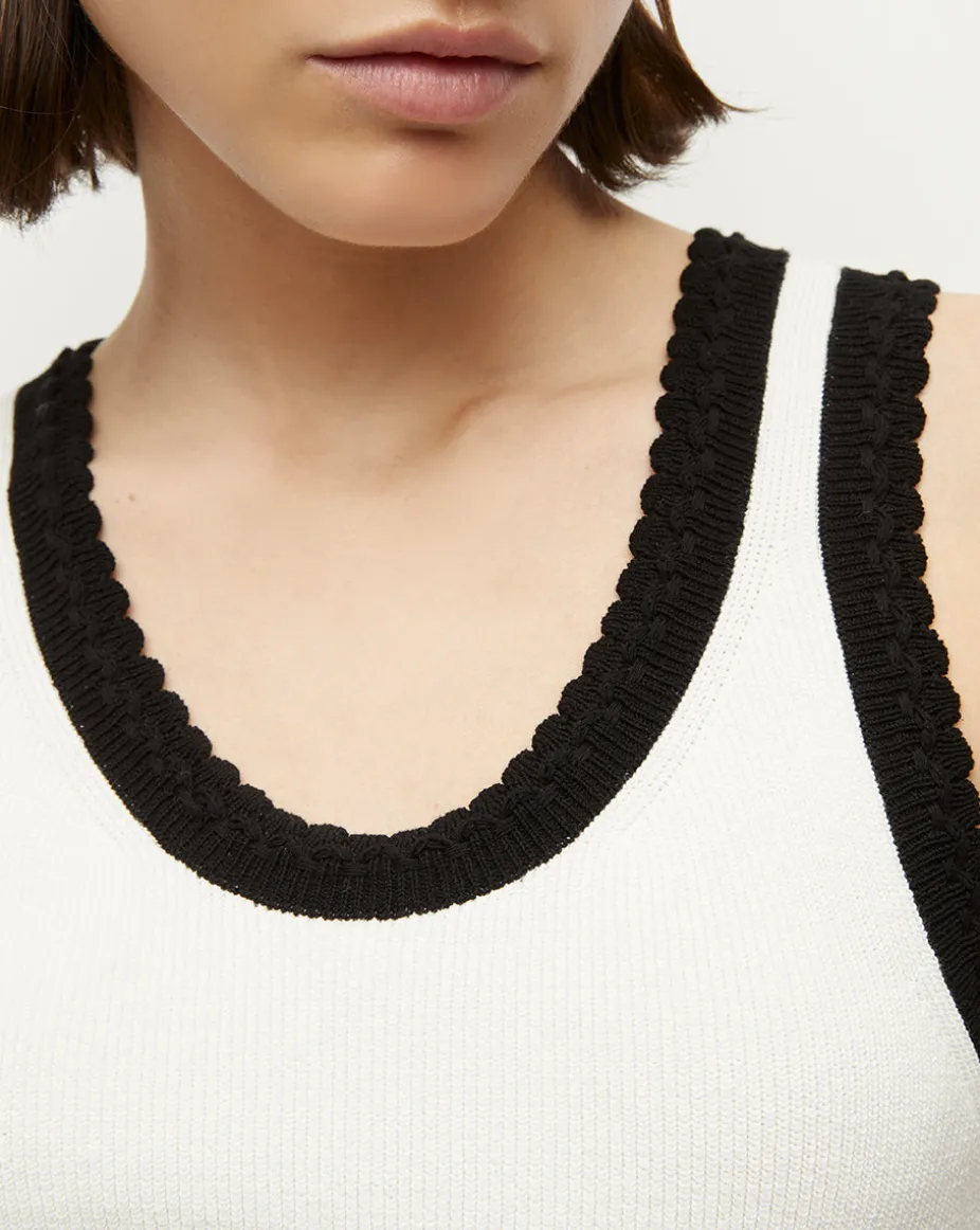 Sandra Ribbed Tank in Ivory/Black