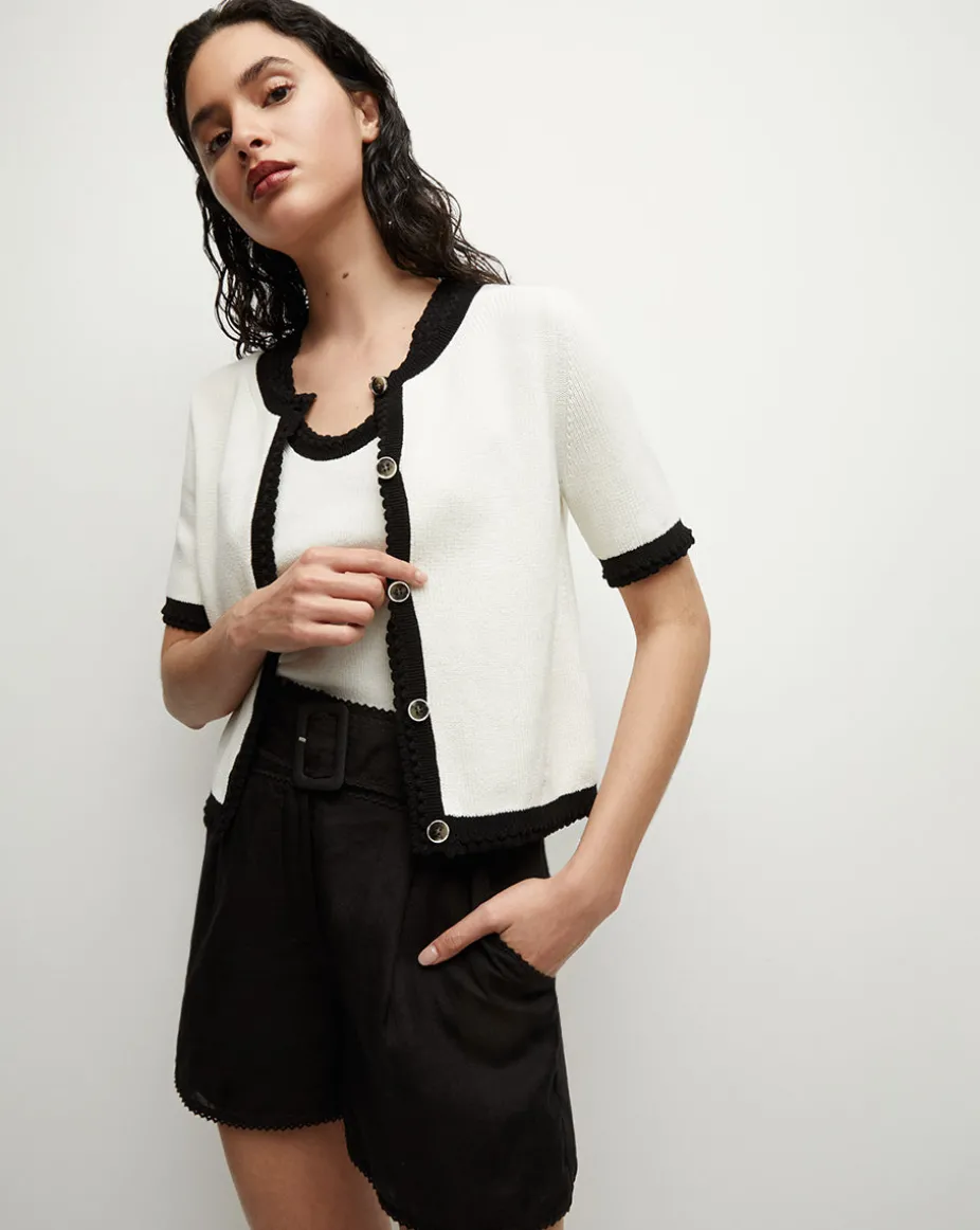 Sandra Ribbed Tank in Ivory/Black