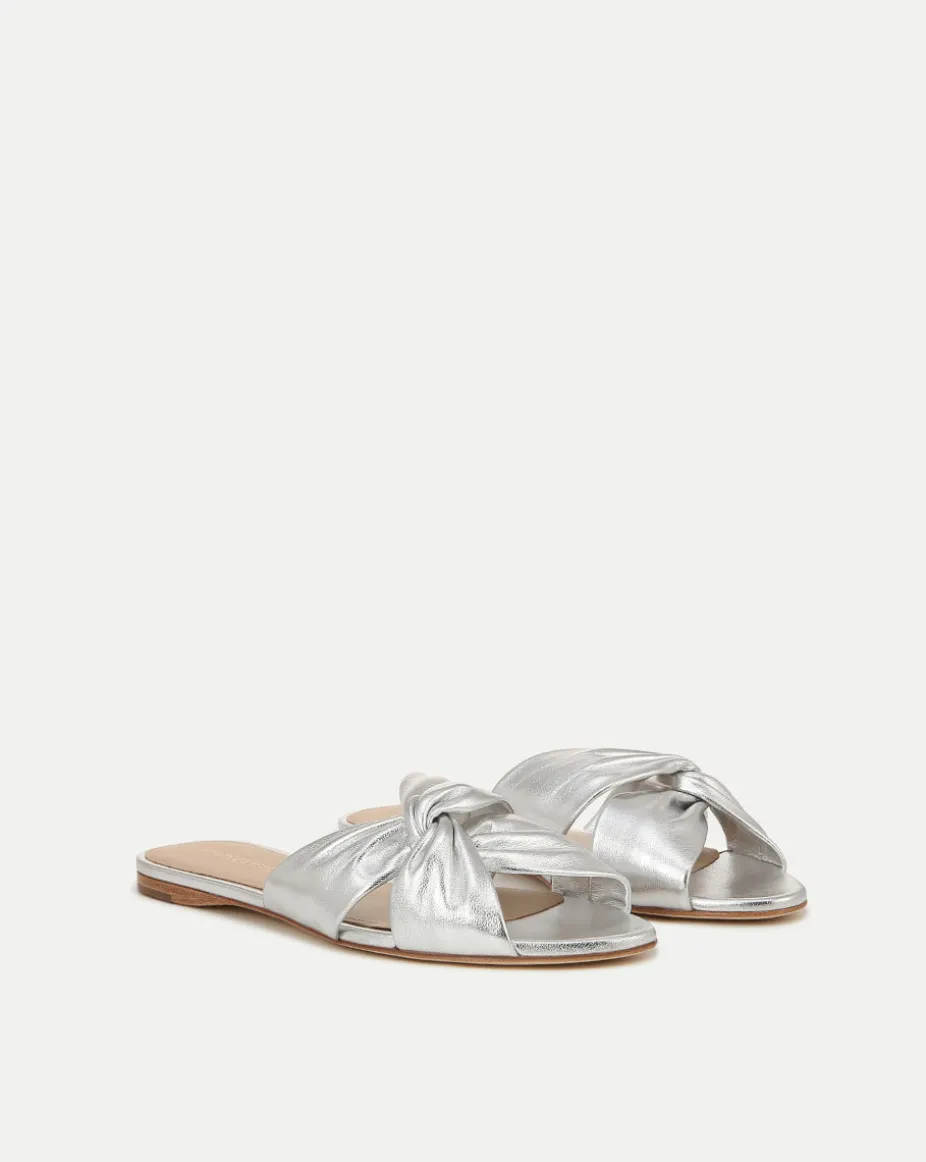 Seraphina Metallic Leather Twist Sandal in Silver