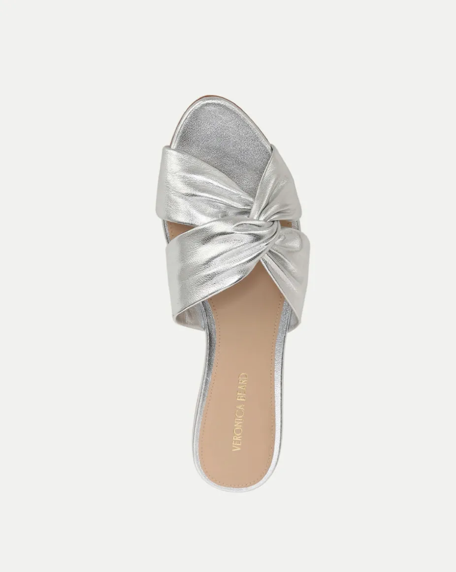 Seraphina Metallic Leather Twist Sandal in Silver