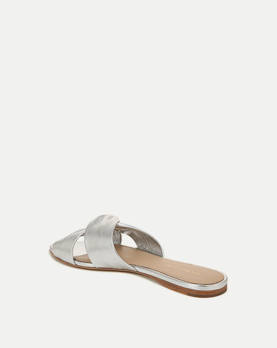 Seraphina Metallic Leather Twist Sandal in Silver