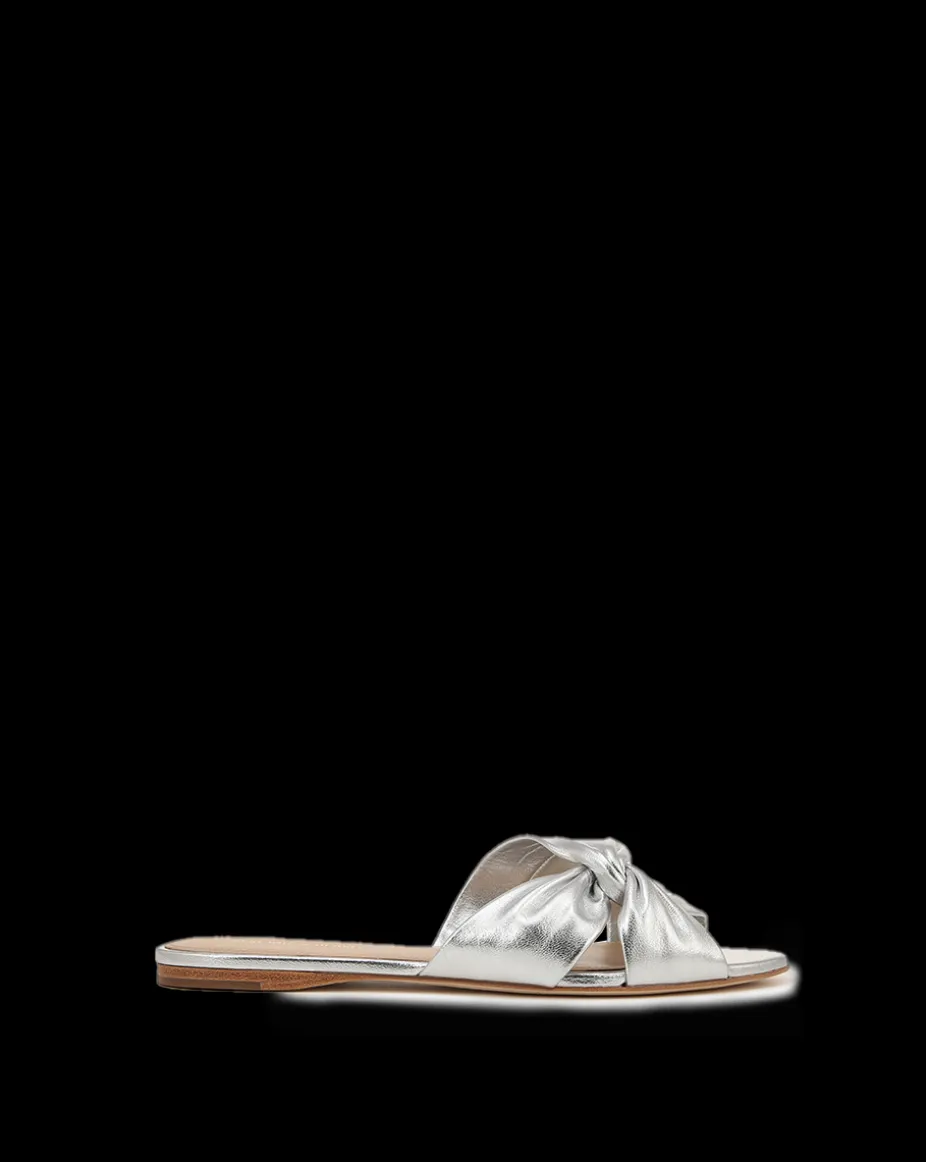 Seraphina Metallic Leather Twist Sandal in Silver