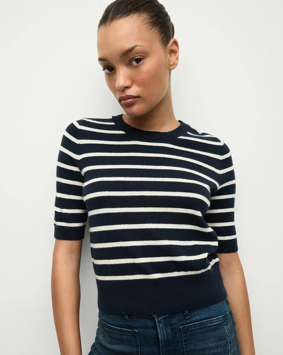 Shana Cashmere Striped Sweater in Navy/Ivory