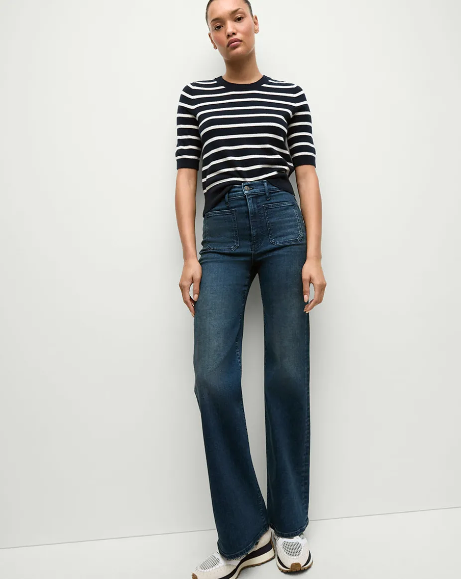Shana Cashmere Striped Sweater in Navy/Ivory