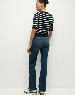 Shana Cashmere Striped Sweater in Navy/Ivory