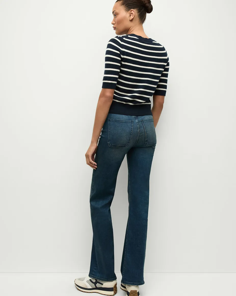 Shana Cashmere Striped Sweater in Navy/Ivory