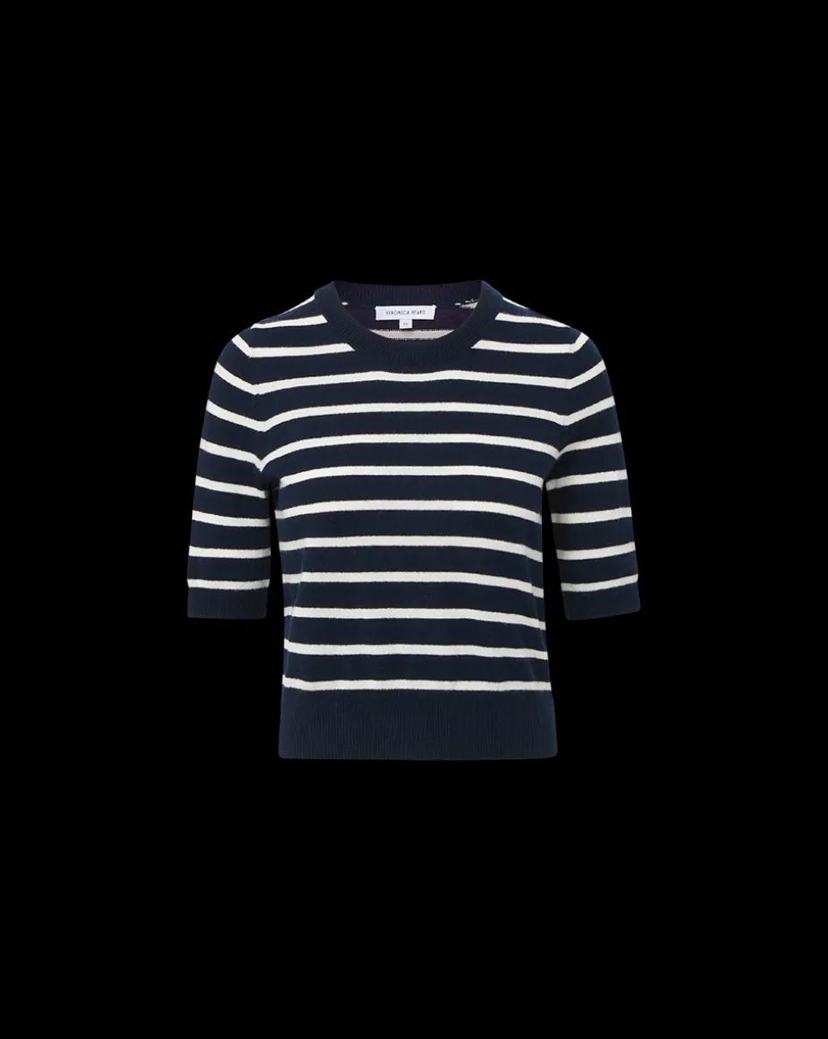 Shana Cashmere Striped Sweater in Navy/Ivory