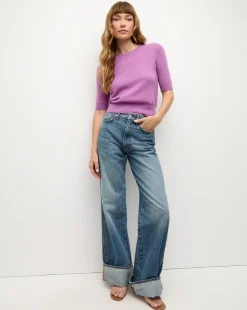 Shana Short Sleeve Cashmere Sweater in Lilac
