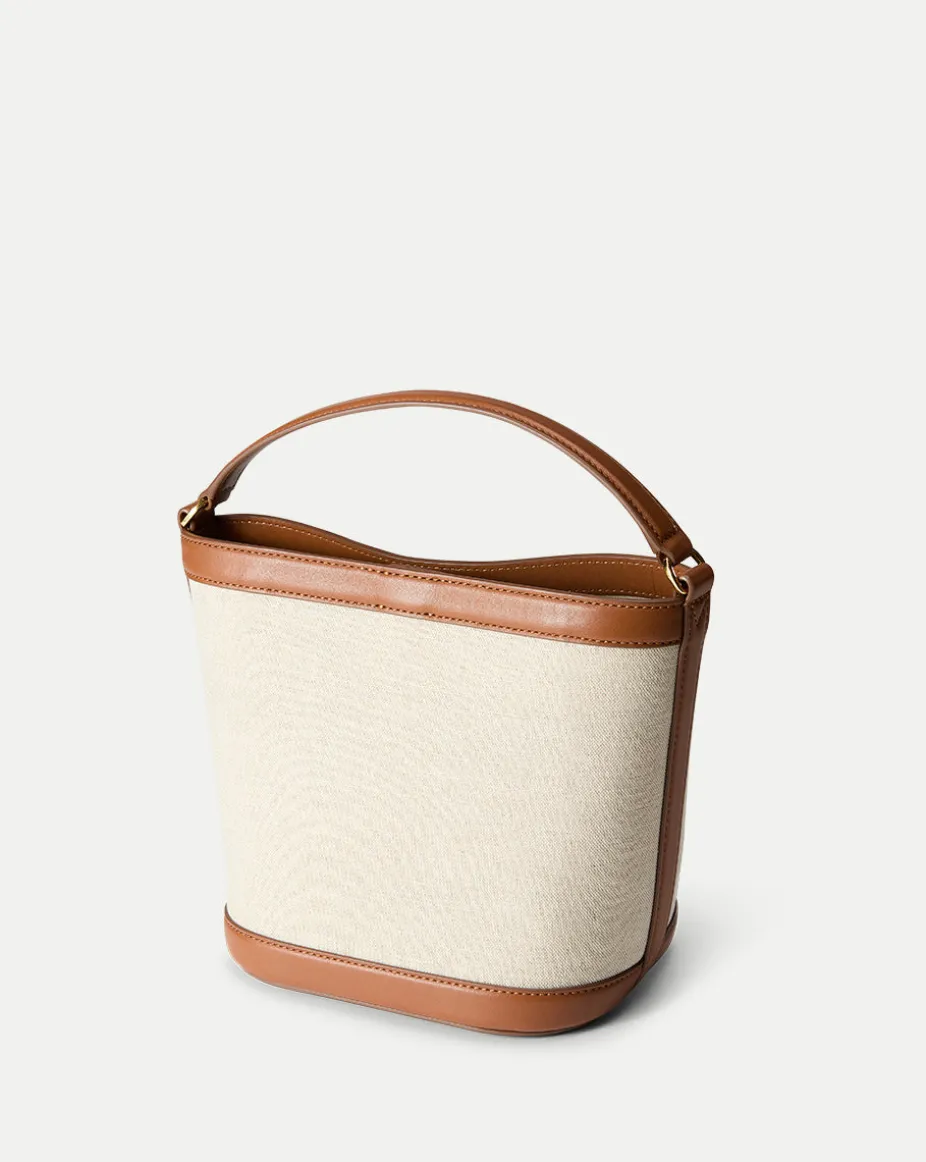 Small Canvas Feedbag in Cream Linen & Tan