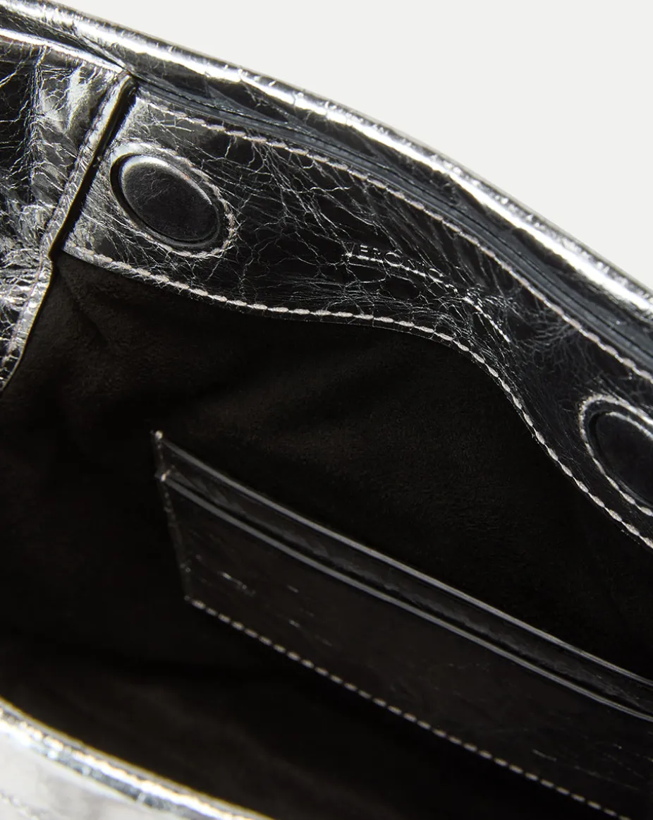 Small Metallic Slouch Shoulder Bag in Silver