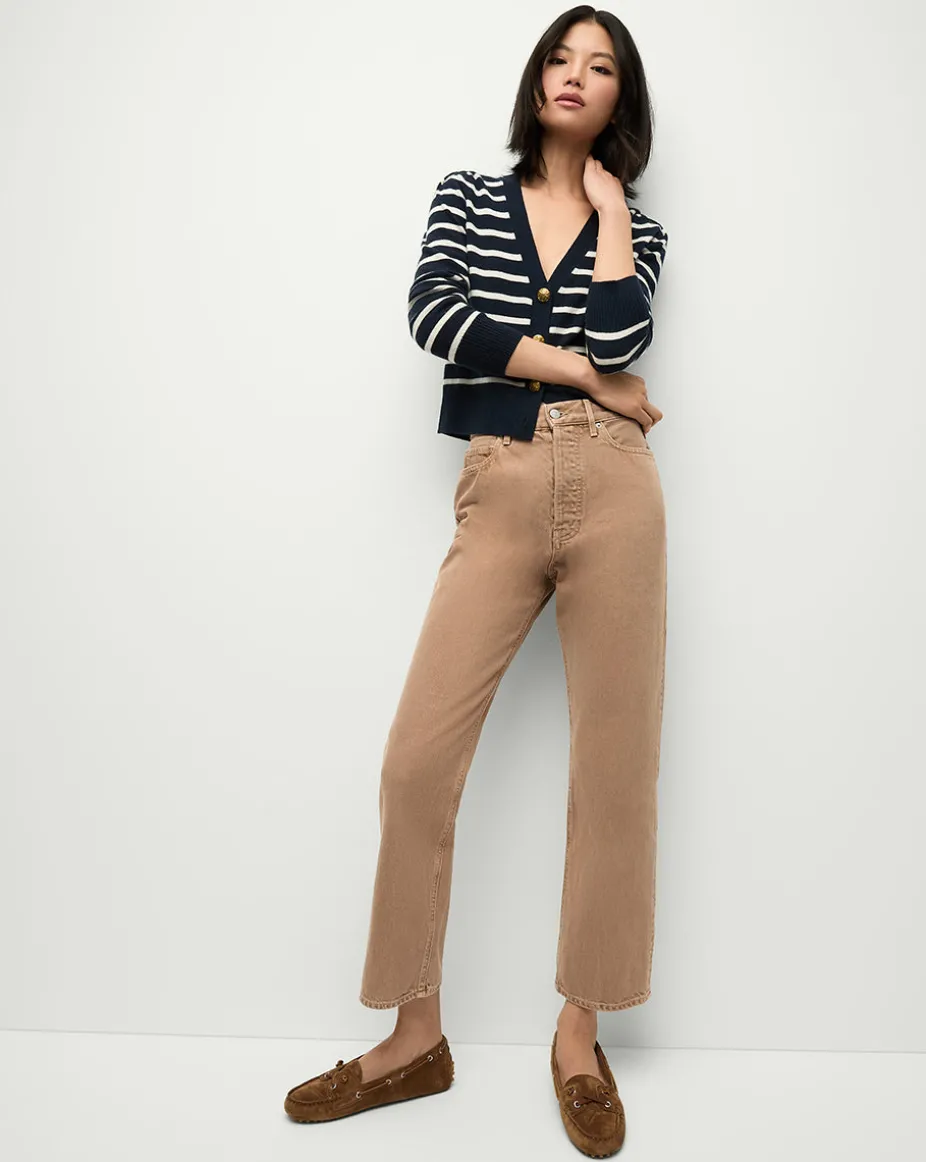 Solene Cashmere Striped Cardigan in Navy