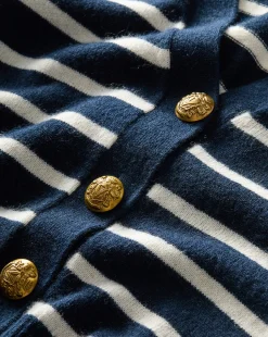 Solene Cashmere Striped Cardigan in Navy