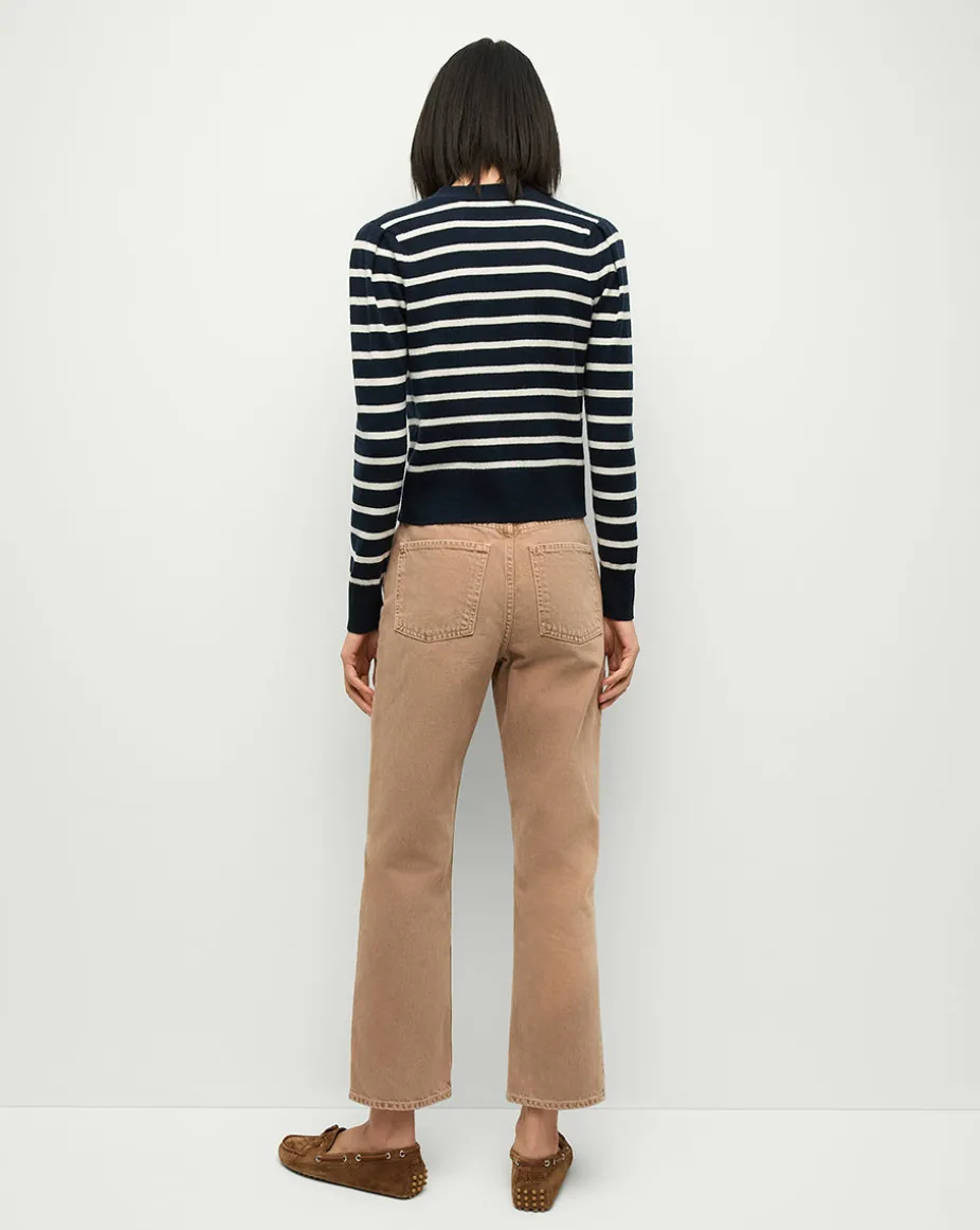 Solene Cashmere Striped Cardigan in Navy
