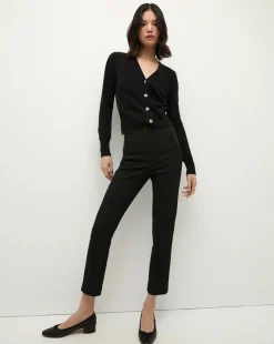 Solene Rhinestone-Button Cashmere Cardigan in Black