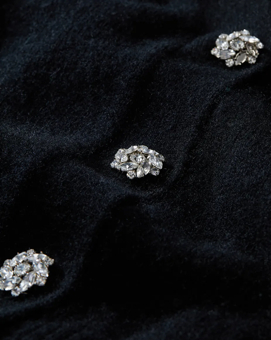 Solene Rhinestone-Button Cashmere Cardigan in Black