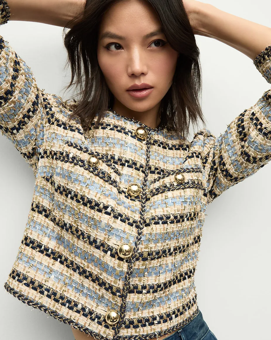 Sumira Metallic Tweed Jacket in Blue/Ivory