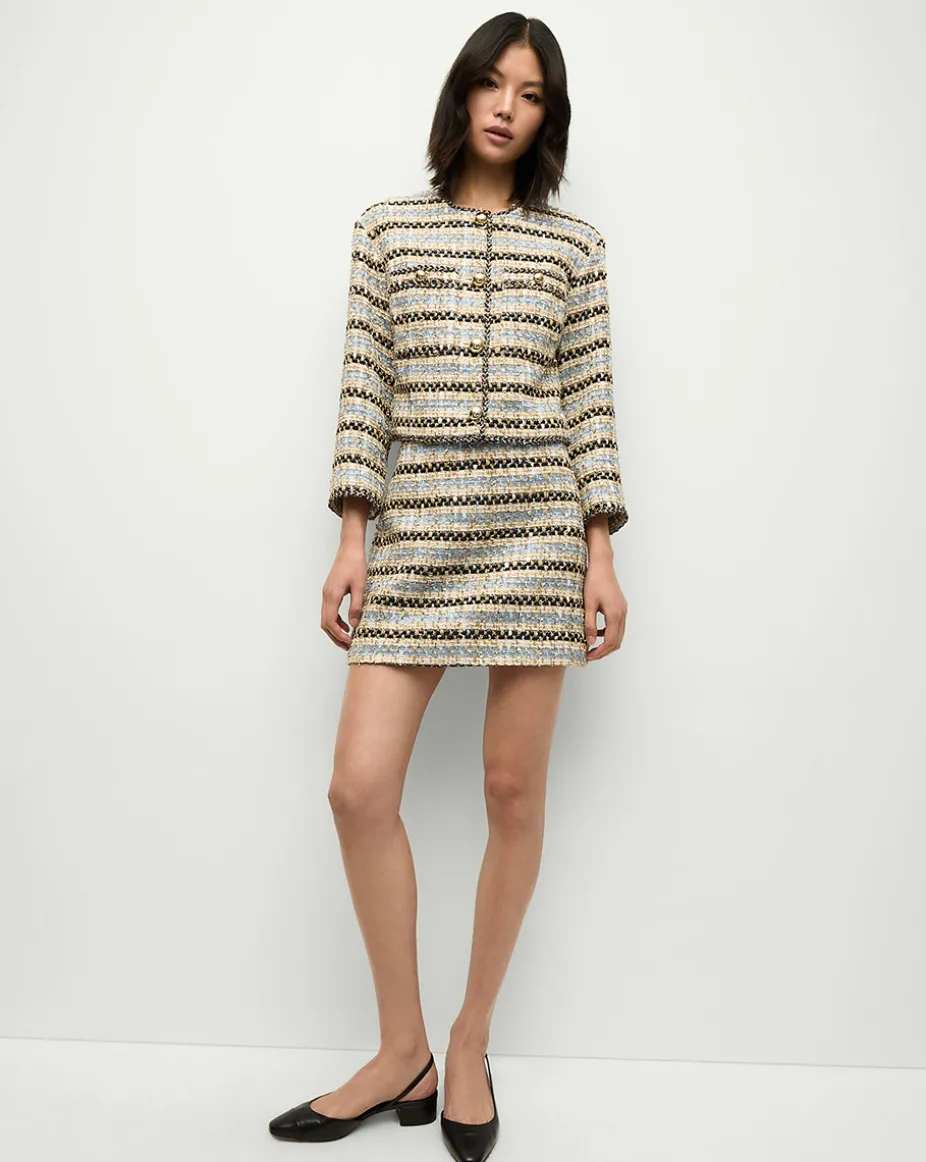 Sumira Metallic Tweed Jacket in Blue/Ivory