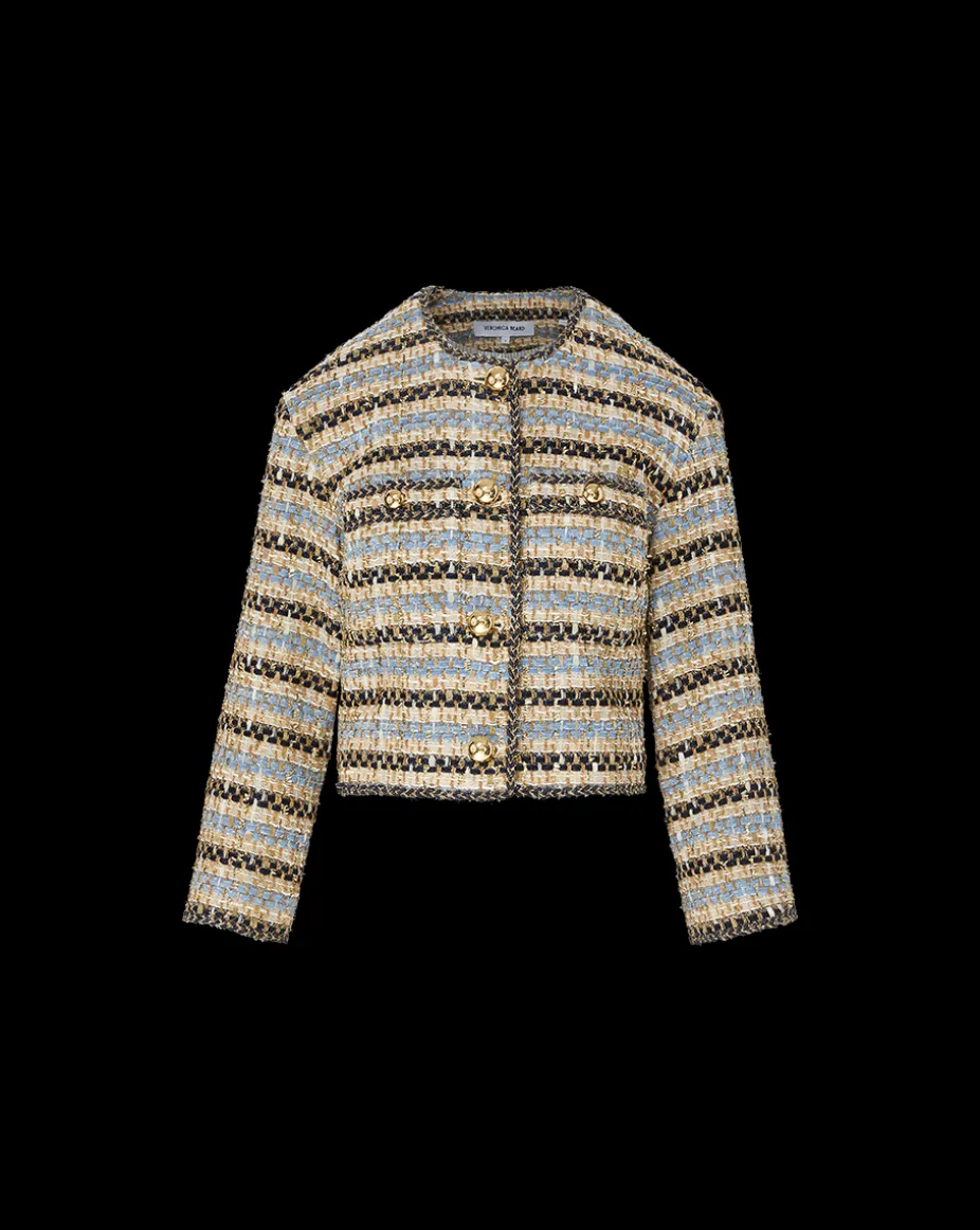 Sumira Metallic Tweed Jacket in Blue/Ivory