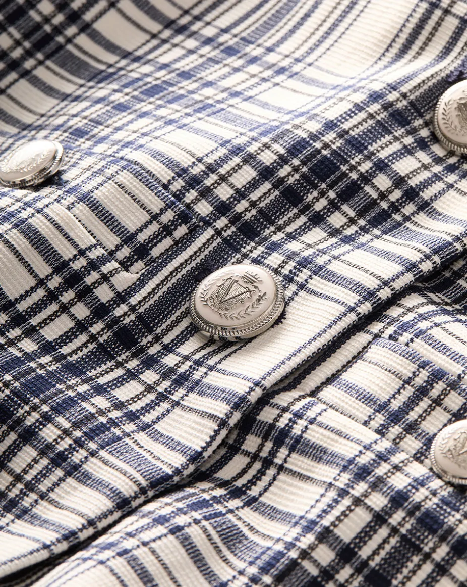 Tamara Plaid Vest in Ivory & Navy