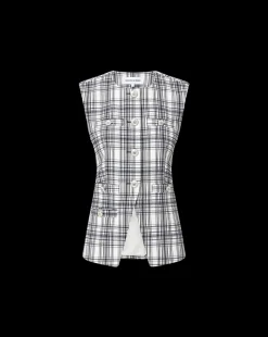 Tamara Plaid Vest in Ivory & Navy