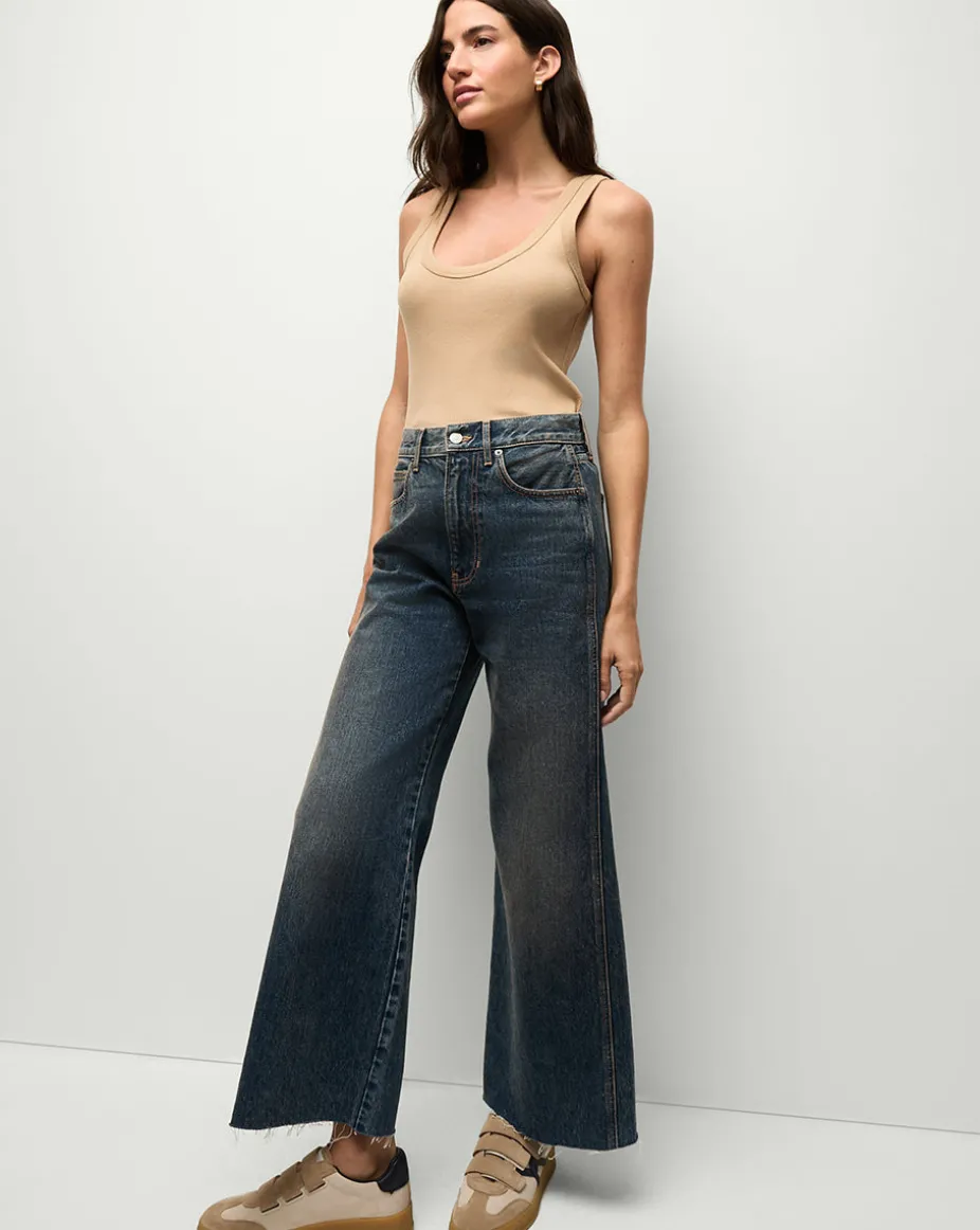 Taylor Cropped Wide-Leg Jeans in Dark Blue