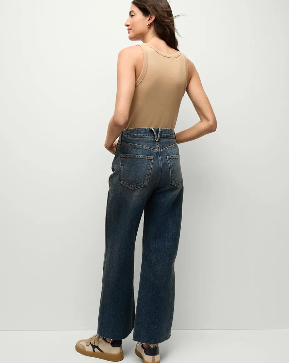Taylor Cropped Wide-Leg Jeans in Dark Blue