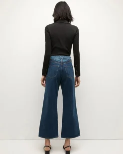 Taylor Two-Tone Cropped Wide-Leg Jean in Blue