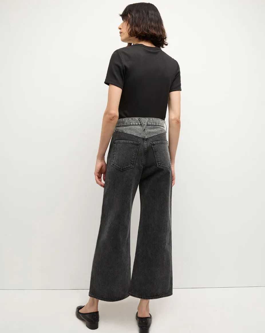 Taylor Two-Tone Cropped Wide-Leg Jean in Volcanic Stone Colorblock
