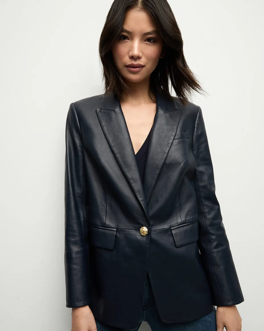 Vega Leather Dickey Jacket in Navy