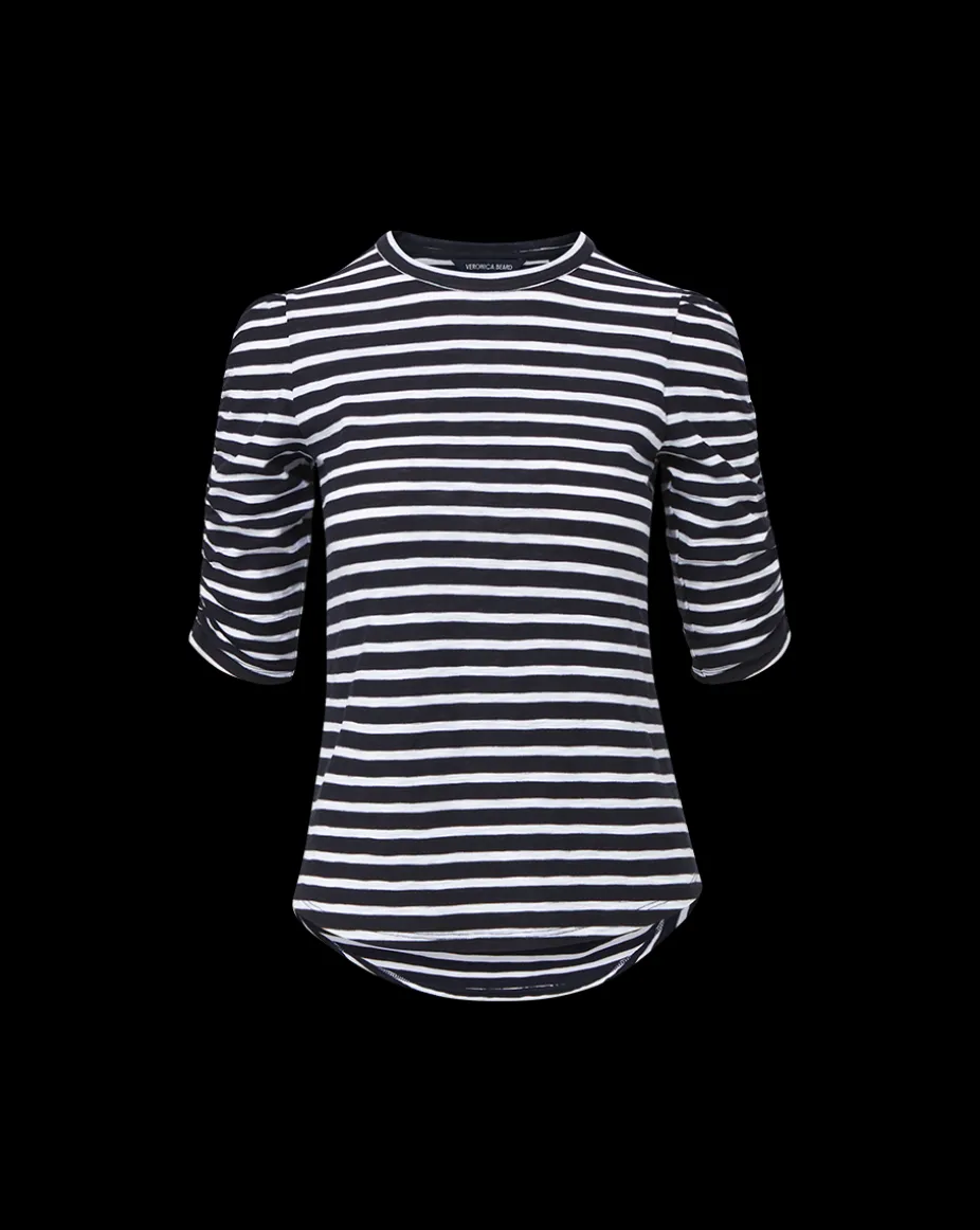 Waldorf Ruched-Sleeve Tee in Navy/White
